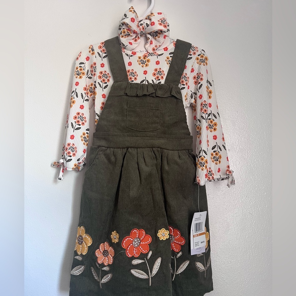 Blueberi Boulevard Floral Kids Matching Set - Olive and Multicolor